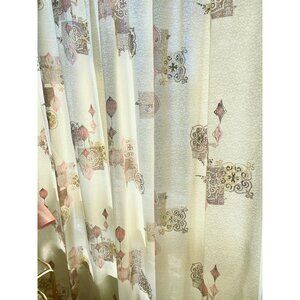 Vintage barkcloth curtains, soft pink, cream, gold, pair of 1950s / 1940s panels